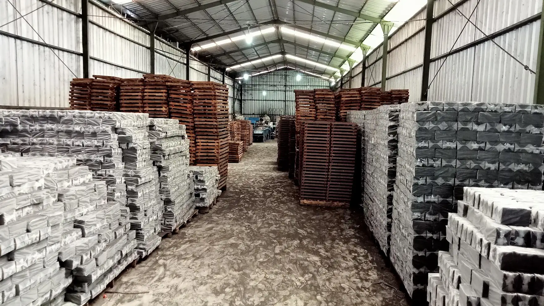 Charcoal briquettes stored at our warehouse facility